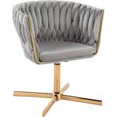 Braided Renee Swivel Accent Chair with X Pedestal Base in Gold & Silver Velvet